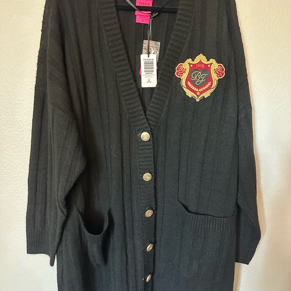 Betsey Johnson Vegan Cashmere Oversized Boyfriend Cardigan - Picture 1 of 5